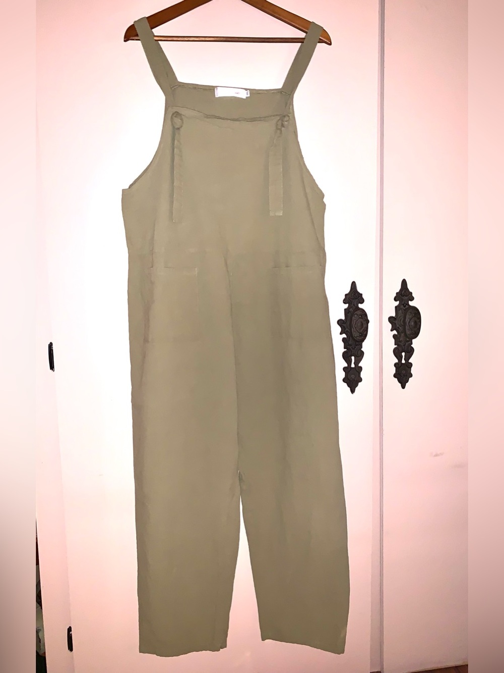 Olive Green Women's Linen Overalls Jumpsuit